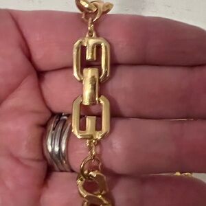 80s Givenchy Logo heavy Interlocked Link Cuban Chunky Chain Necklace, Gold plate